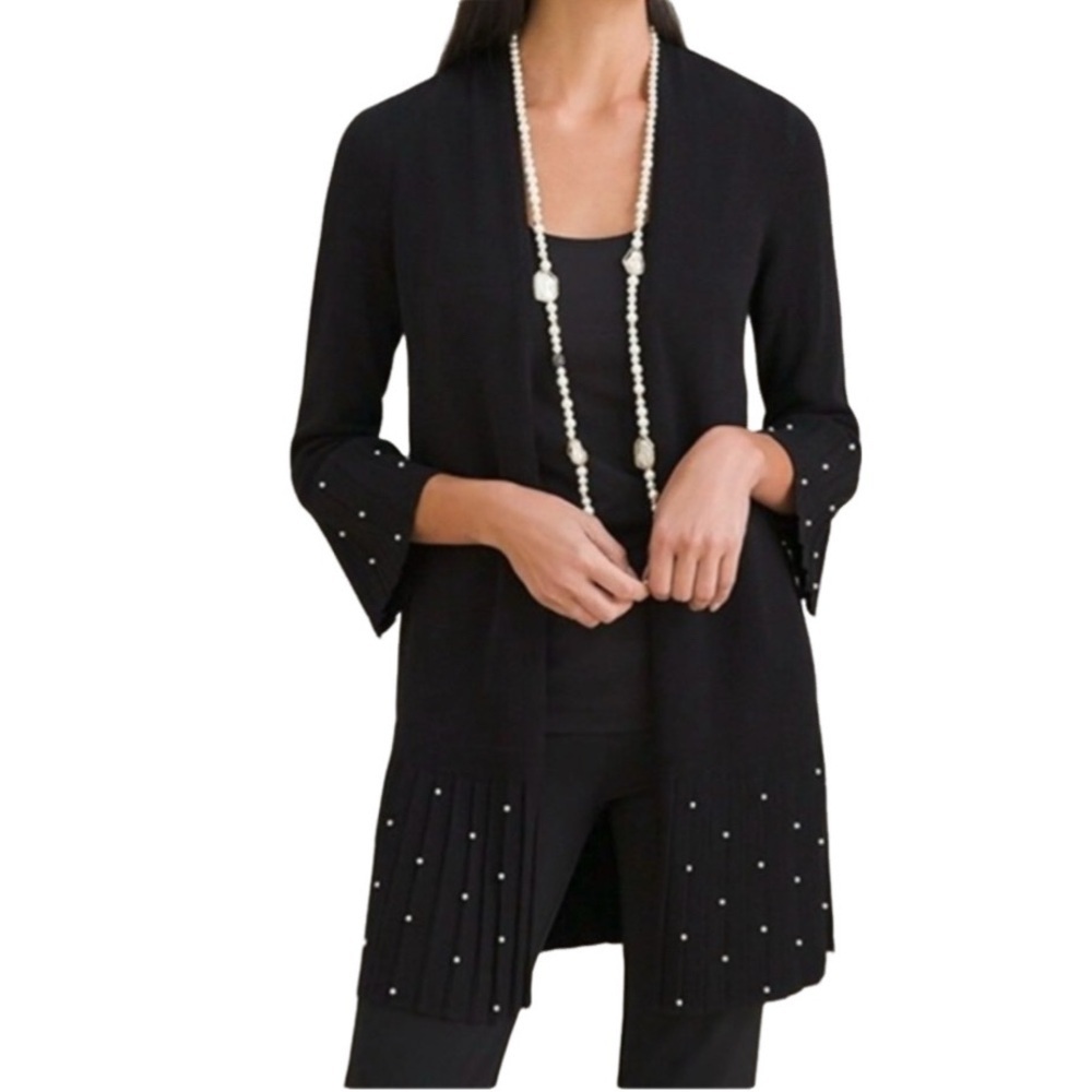 Chico’s Navy Open Front Cardigan with beaded Accents. Size XL (3). 3/4 Sleeves